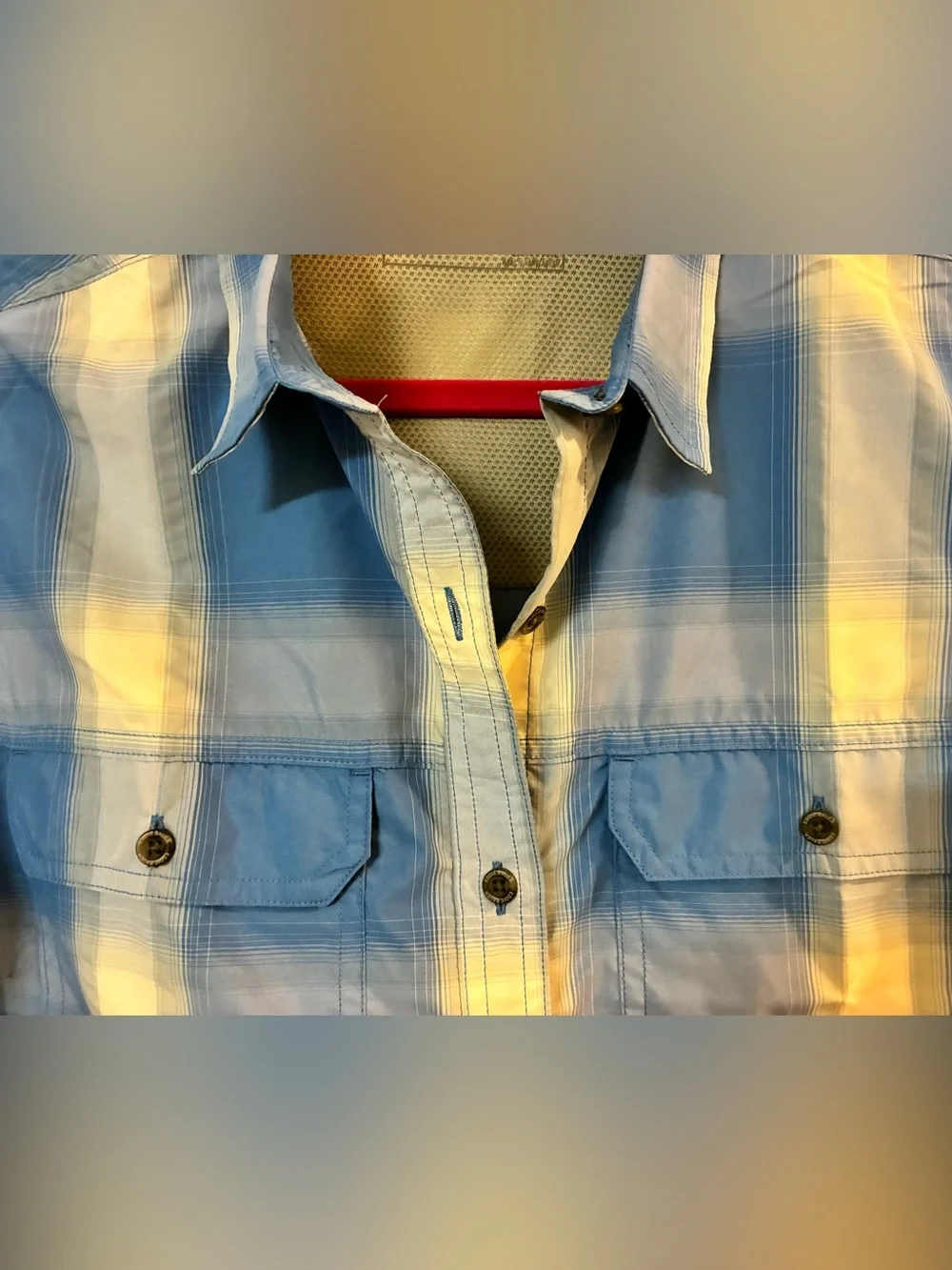 Eddie Bauer Women's Mountain Sleeveless Shirt Ocean Plaid Size XL Tall - Picture 4 of 12